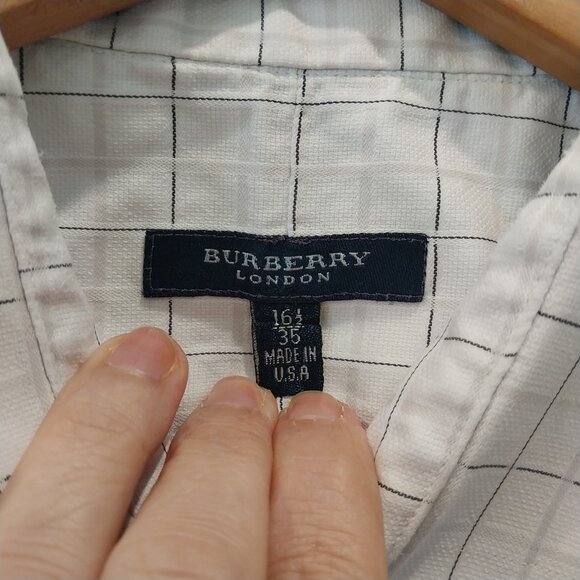 Burberry Dress Shirt Men 16.5 35 White Black Striped Long Sleeve Plaid Button Up - Picture 9 of 14